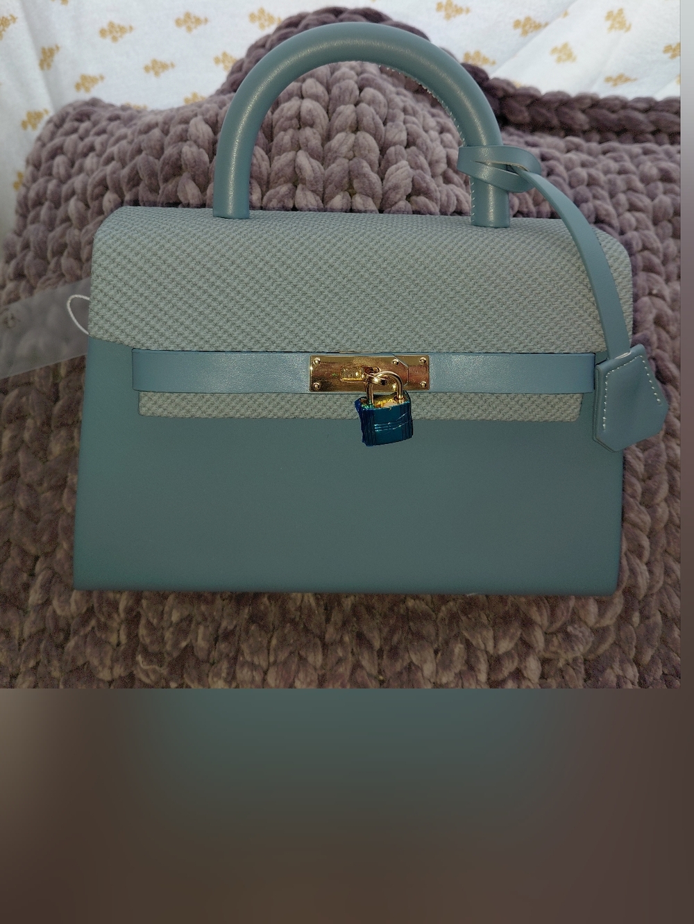 Light Blue Structured Top-Handle Women’s Bag With Crossbody Strap